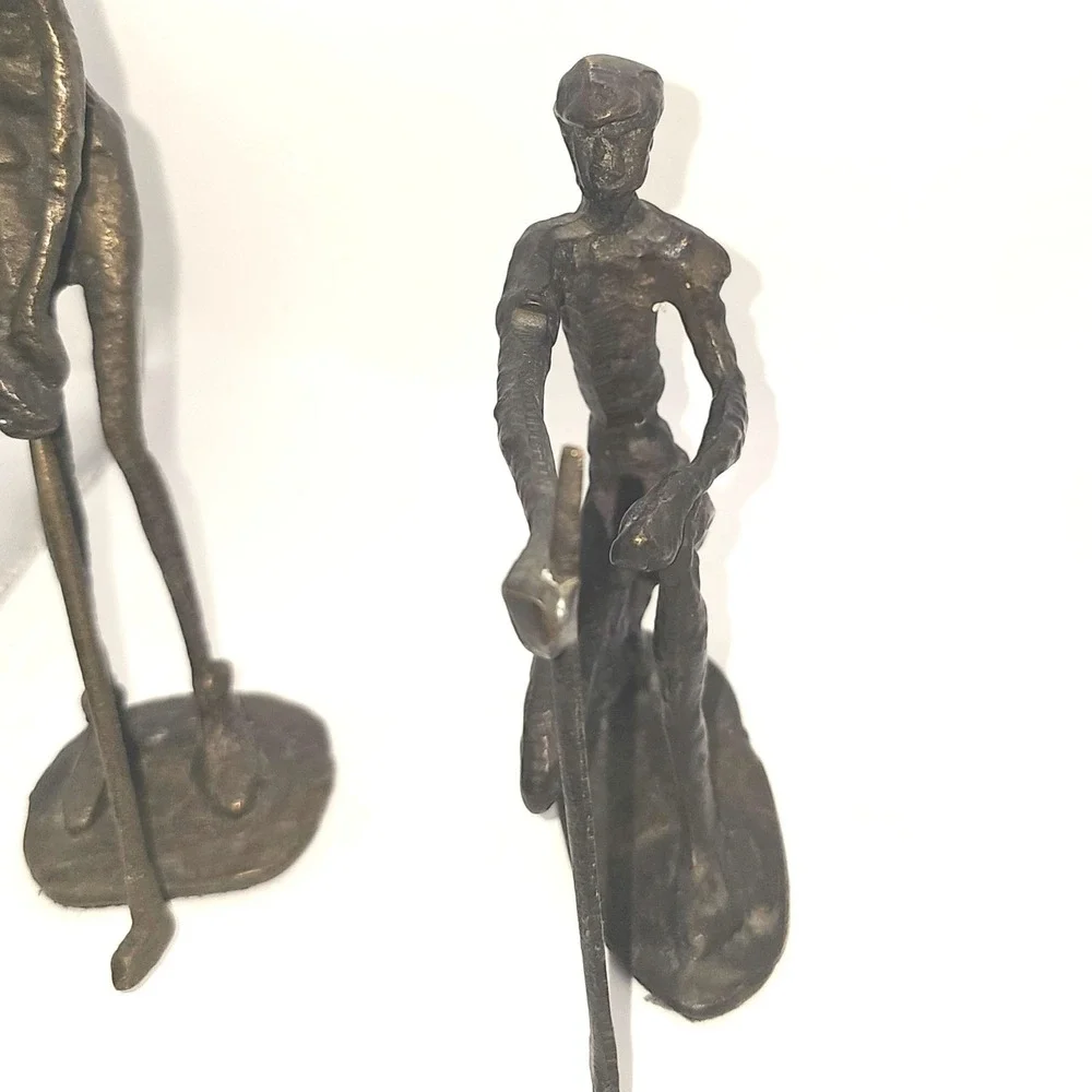 Vintage Pier 1 Pair of Metal Golfer‎ Statues - Male And Female Forms